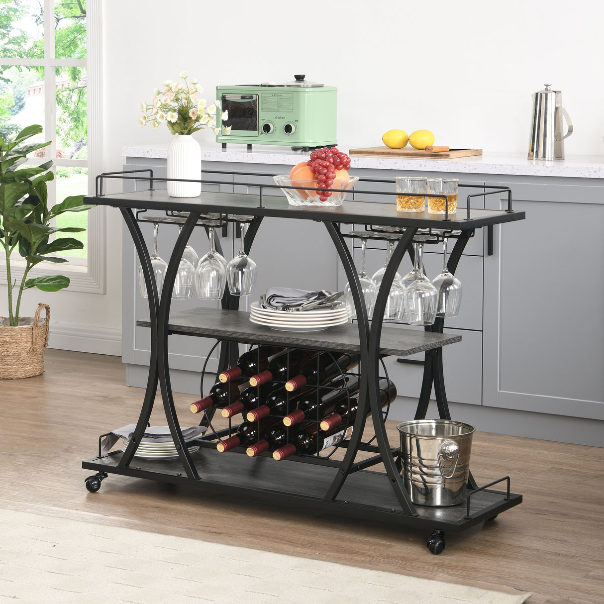 Industrial Bar Cart With Wheels 3 - Black / Gray