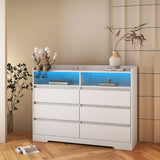 6 Drawer Dresser For With LED Lights - White