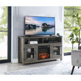 Rustic TV Stand With Electric Fireplace With Storage Cabinet And Adjustable Shelves - Gray