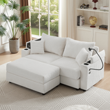 72.8" Modern Style Loveseat with Storage Space, Movable Ottoman, Two USB Ports, Two Cup Holders and Phone Holder - Beige