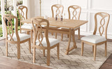 7-Piece Trestle Dining Room Set with Upholstered Dining Chairs - Natural Wood