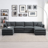 Chenille Modular Sectional Sofa, U Shaped Cloud Couch Set With Double Cushions, 6 Seat Sleeper Sofa Bed With Ottomans, Oversized Indoor Furniture For Living Room