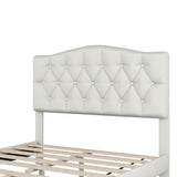 Full Upholstered Platform Bed With Diamond Tufted Details - Beige