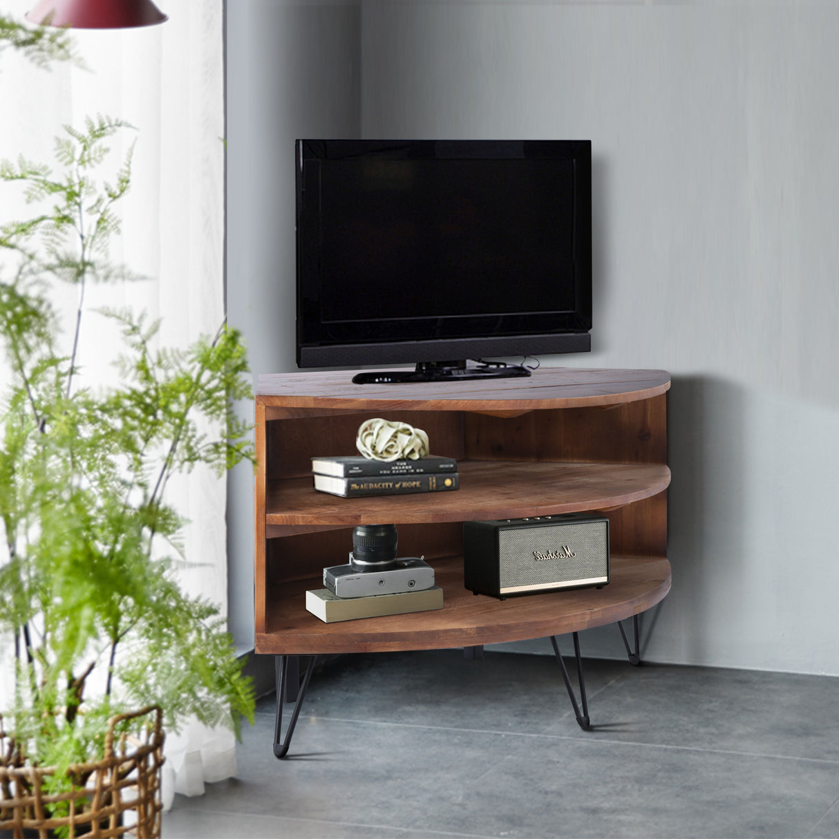 Reclaimed Wood Corner TV Stand - Natural