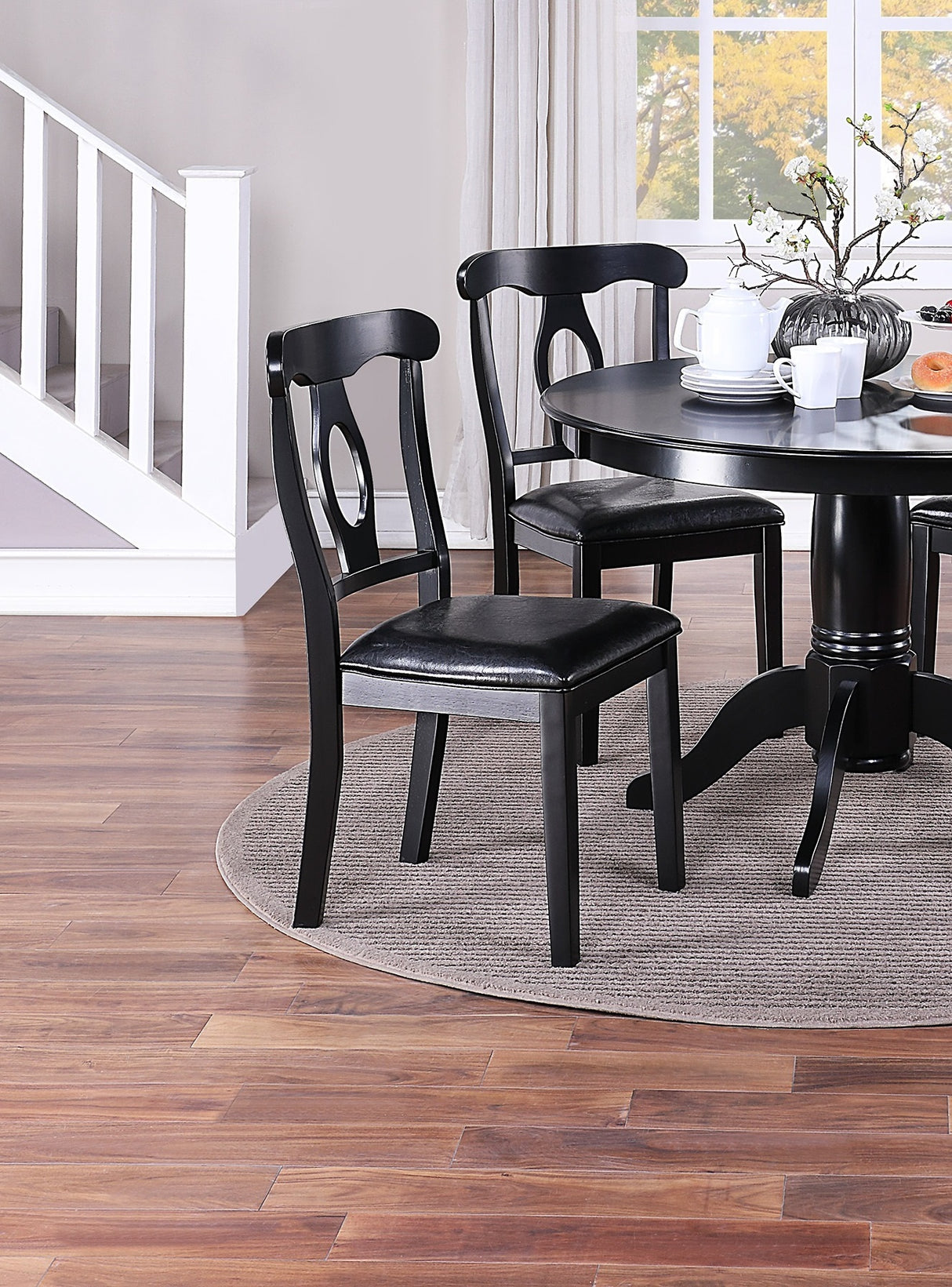 5 PC Round Dining Room Set with 4 Side Chairs - Black