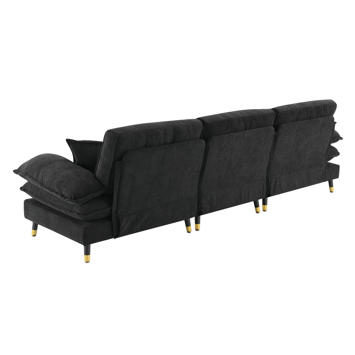 L shaped Sectional Sofa with Cloud Chenille Fabric and Ottoman - Black