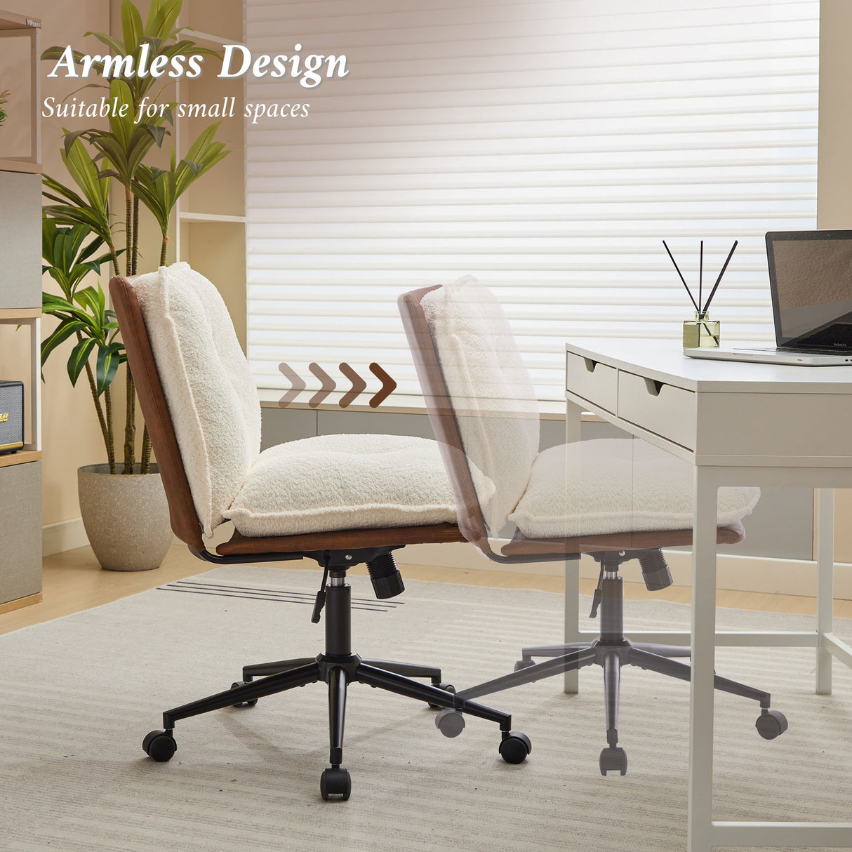 Rolling Swivel Office Chair- Dark Brown / White