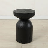 Solid Pine Wood Wide Round Contemporary Side Table - Black