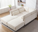 Oversized Modular Fabric Sofa with Pillows and 2 Ottomans - Beige