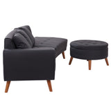 107" Contemporary Sofa with a Round Storage Ottoman and Three Removable Pillows - Black