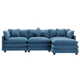 112.2" Chenille Upholstered Sofa with Ottoman and 5 Pillows - Blue