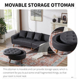 107" Contemporary Sofa with a Round Storage Ottoman and Three Removable Pillows - Black