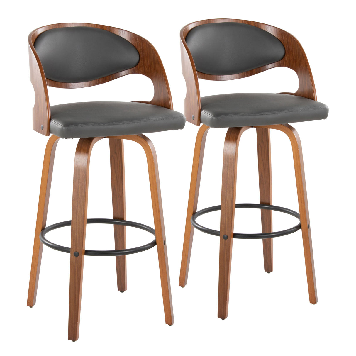 Pino - Mid Century Modern Fixed Height Barstool With Swivel & Round Footrest (Set of 2)