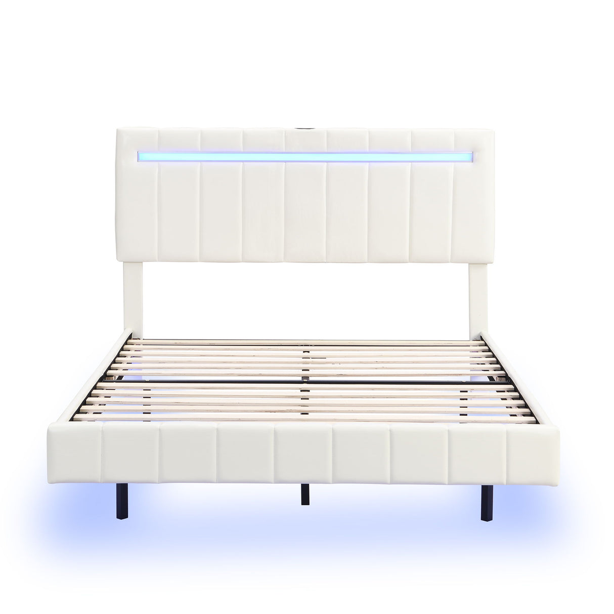 Queen Size Floating Bed With LED Light And USB Charging Port - White