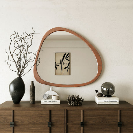 Asymmetrical Framed Mirror - Natural Wood