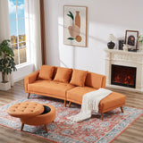 107" Contemporary Sofa with a Round Storage Ottoman and Three Removable Pillows - Orange