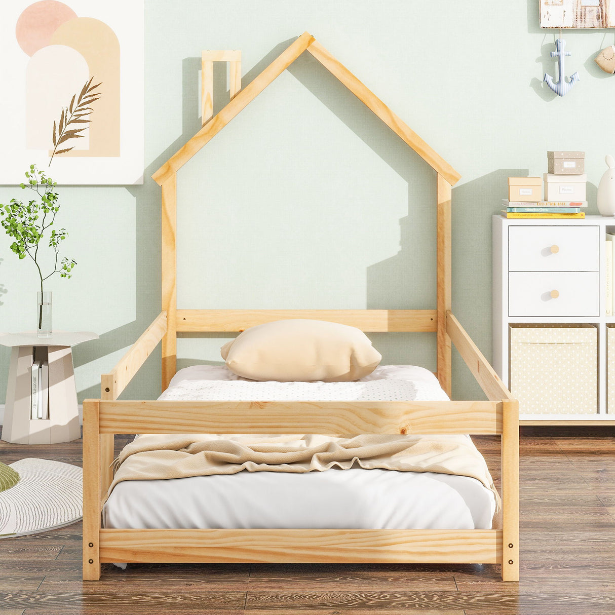 Wood Bed With House Shaped Headboard Floor Bed With Fences