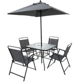 Outdoor Patio Dining Set For 4 People, Metal Patio Furniture Table And Chair Set With Umbrella - Black