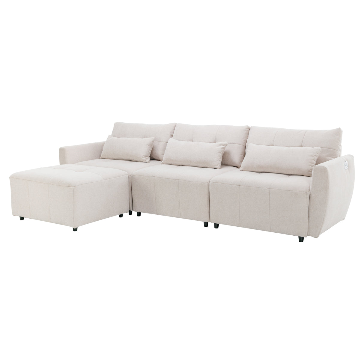 113.3" Modular Sectional Sofa with Ottoman and USB and USB-C Ports - Beige