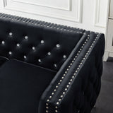 Modern Sofa Jeweled Buttons Tufted Square Arm Couch, 2 Pillows Included