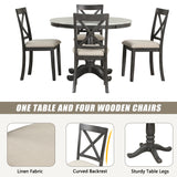 5 Piece Dining Set with Upholstered chairs - Brown/White