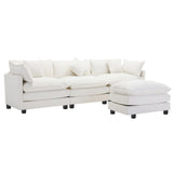 112.2" Chenille Upholstered Sofa with Ottoman and 5 Pillows - Off White