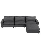 128" Chenille Cloud Sofa with Ottoman, Charging Ports and Three Back Pillows - Grey