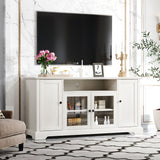 TV Stand For TV Up To 65In With 2 Tempered Glass Doors Adjustable Panels Open Style Cabinet, Sideboard For Living Room