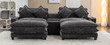 112.6" Chenille Upholstered Sofa with Two Ottomans, Two USB Ports, Two Cup Holders and Large Storage Box -Dark Gray