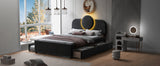 Full Size Upholstered Platform Bed with Multi-functional LED Headboard, Trundle and 2 Drawers, Gray