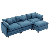 112.2" Chenille Upholstered Sofa with Ottoman and 5 Pillows - Blue