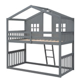 Twin Over Twin House Bunk Bed With Ladder, Wood Bed