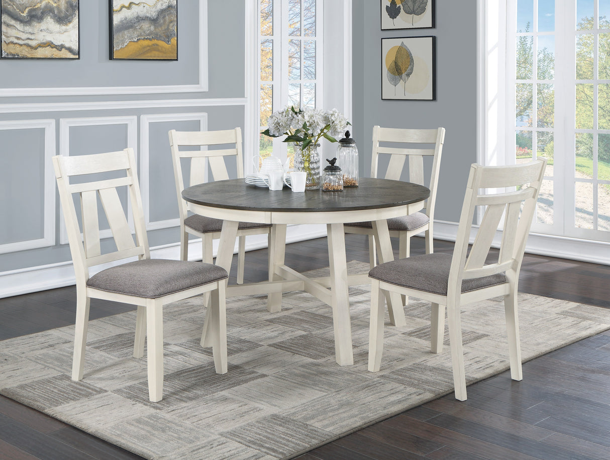 Round 5 Piece Dining Room Set with 4 Upholstered Chairs - Antique White