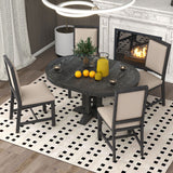 TREXM 5-Piece Dining Set With Extendable Table and 4 Upholstered Chairs (Black)