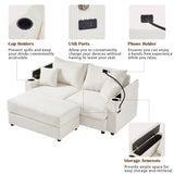 72.8" Modern Style Loveseat with Storage Space, Movable Ottoman, Two USB Ports, Two Cup Holders and Phone Holder - Beige