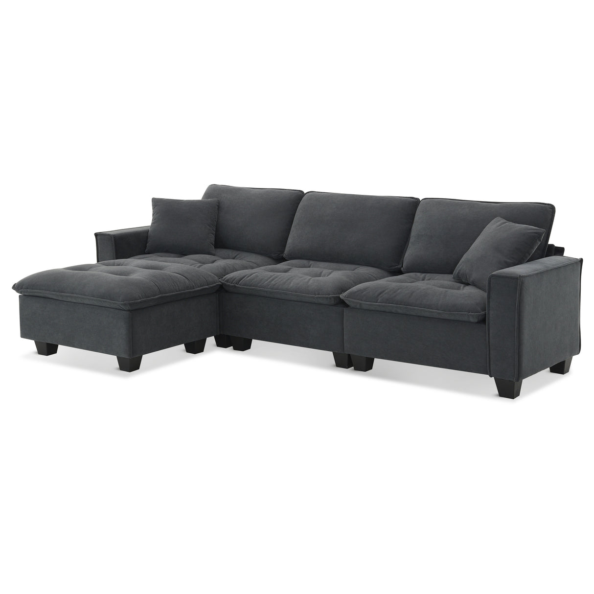 Modern Sectional Sofa with Pillow sand Ottoman - Dark Gray