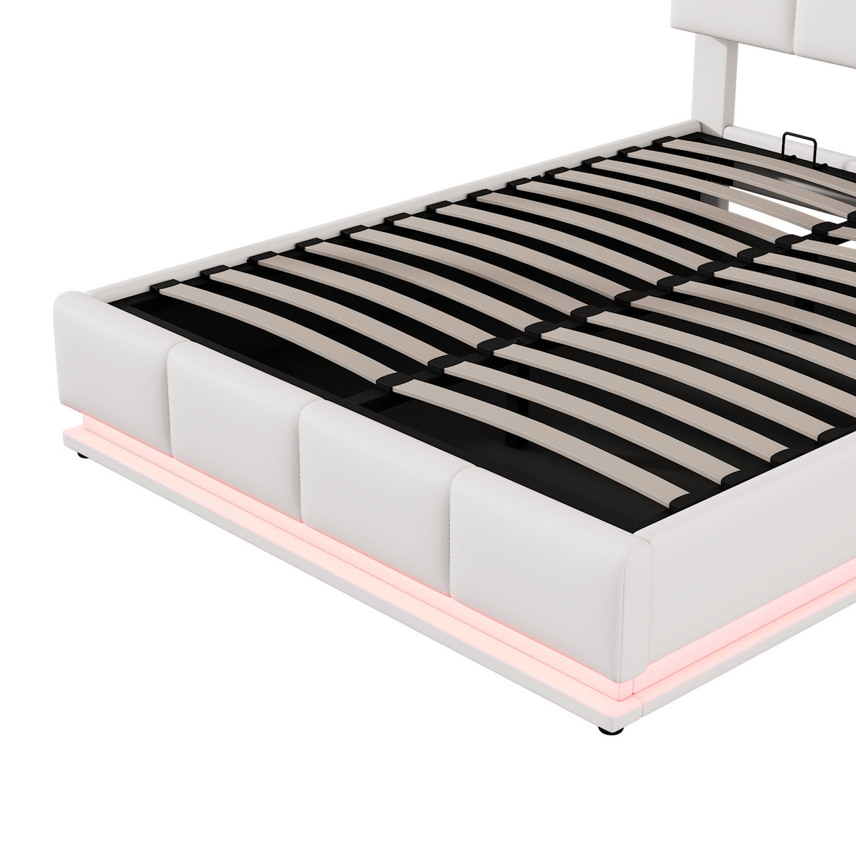 Full Size Tufted Upholstered Platform Bed with Hydraulic Storage System  with LED Lights and USB charger - White