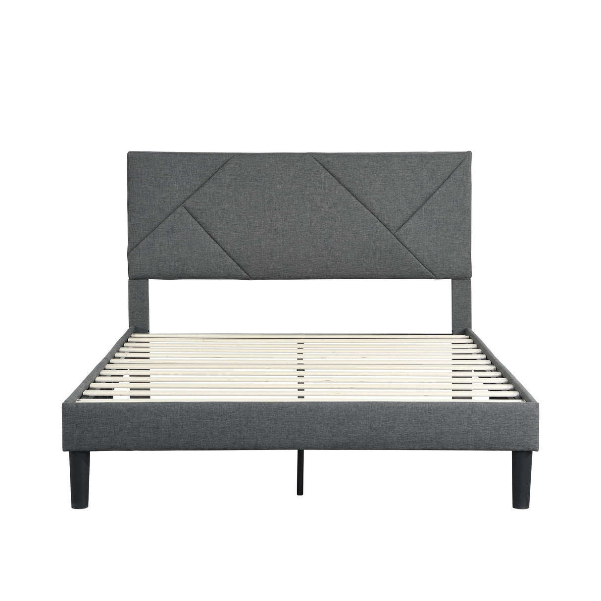 Full Size Upholstered Platform Bed, Strong Wood Slat Support, No Box Spring Needed - Gray