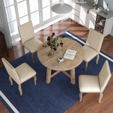 5-Piece Farmhouse Dining Table Room Set With Round Extendable Table and 4 Upholstered Dining Chairs (Natural Wood Wash)