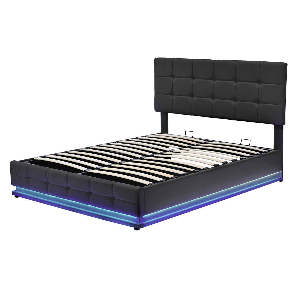 Queen Tufted Upholstered Platform Bed with Hydraulic Storage System with LED Lights and USB charger, Black