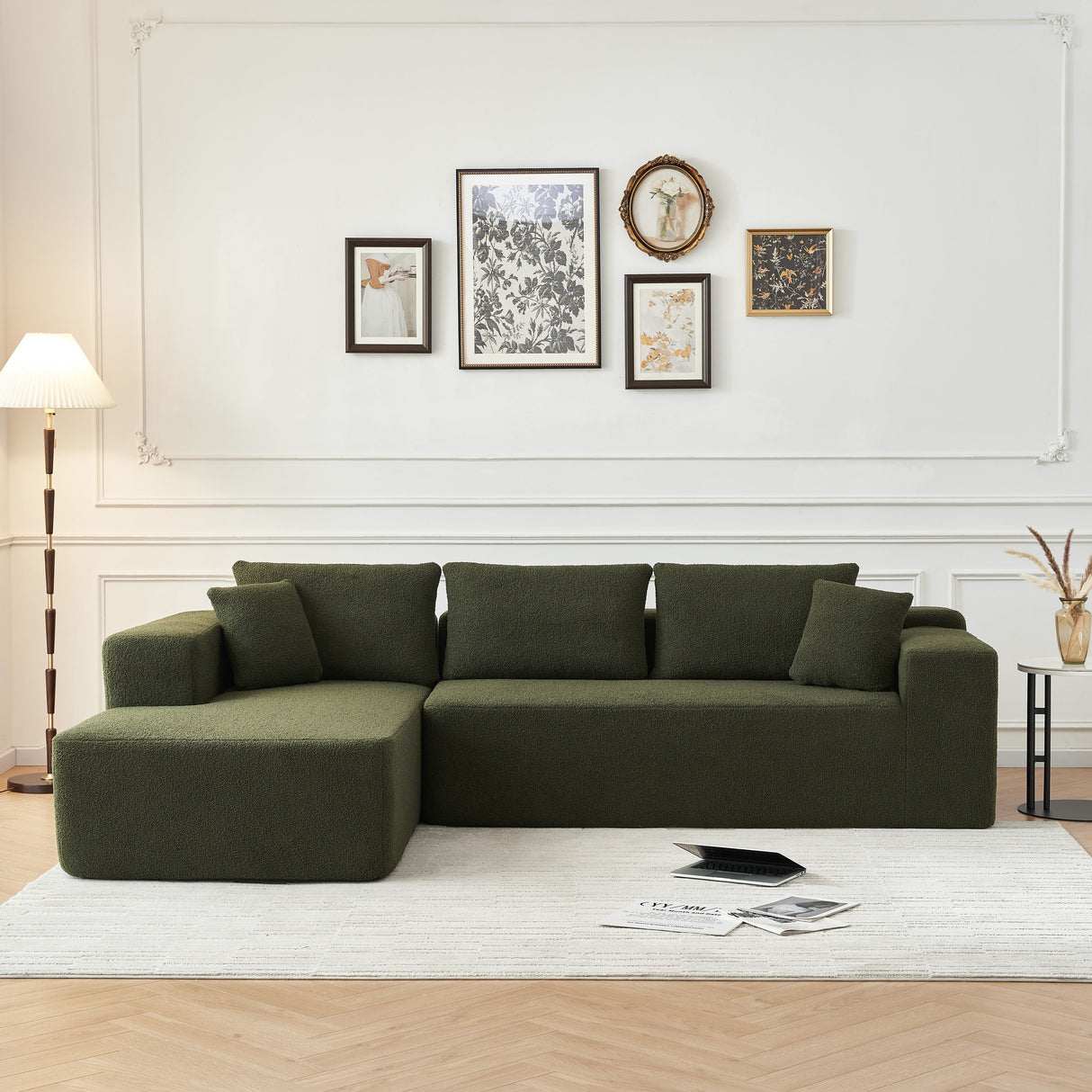 Sherpa Fabric Sectional Sofa With Chaise - Green