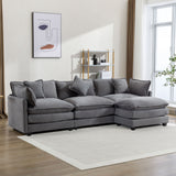 112.2" Chenille Upholstered Sofa with Ottoman and 5 Pillows - Gray