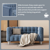 Modern 3-Living Room Set Including Sofa, love seat and Chair with solid wood legs, buttoned tufted backrest - Blue