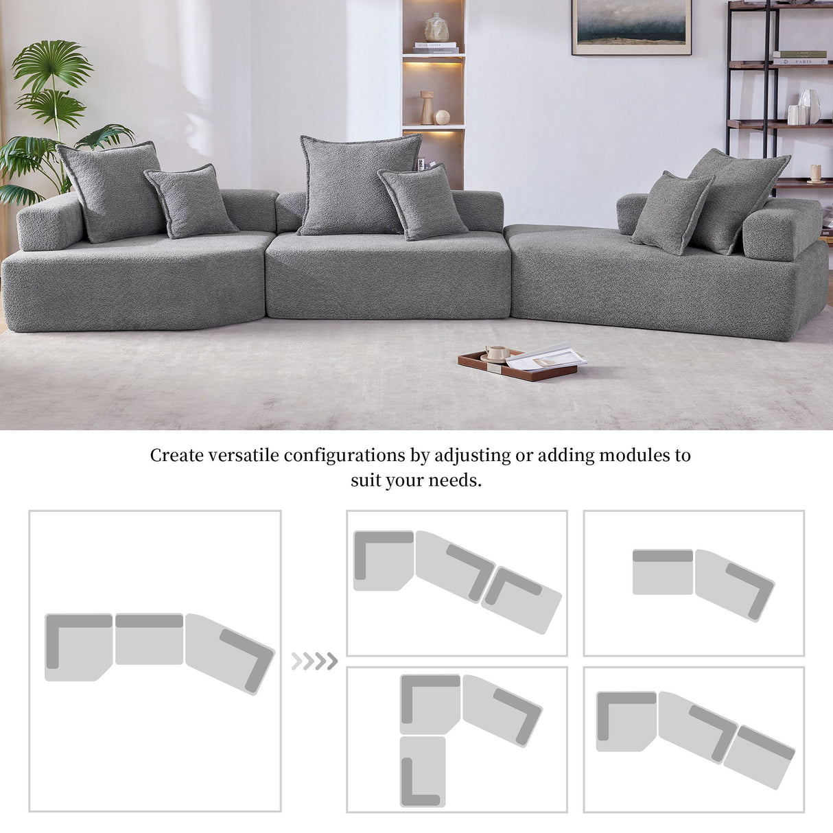 156" Oversized Modular Sectional Sofa - Gray