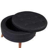 107" Contemporary Sofa with a Round Storage Ottoman and Three Removable Pillows - Black