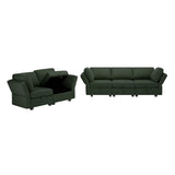 2 Pc Living room Set With Hidden Storage Under Seat and Adjustable Arms and Backs - Green