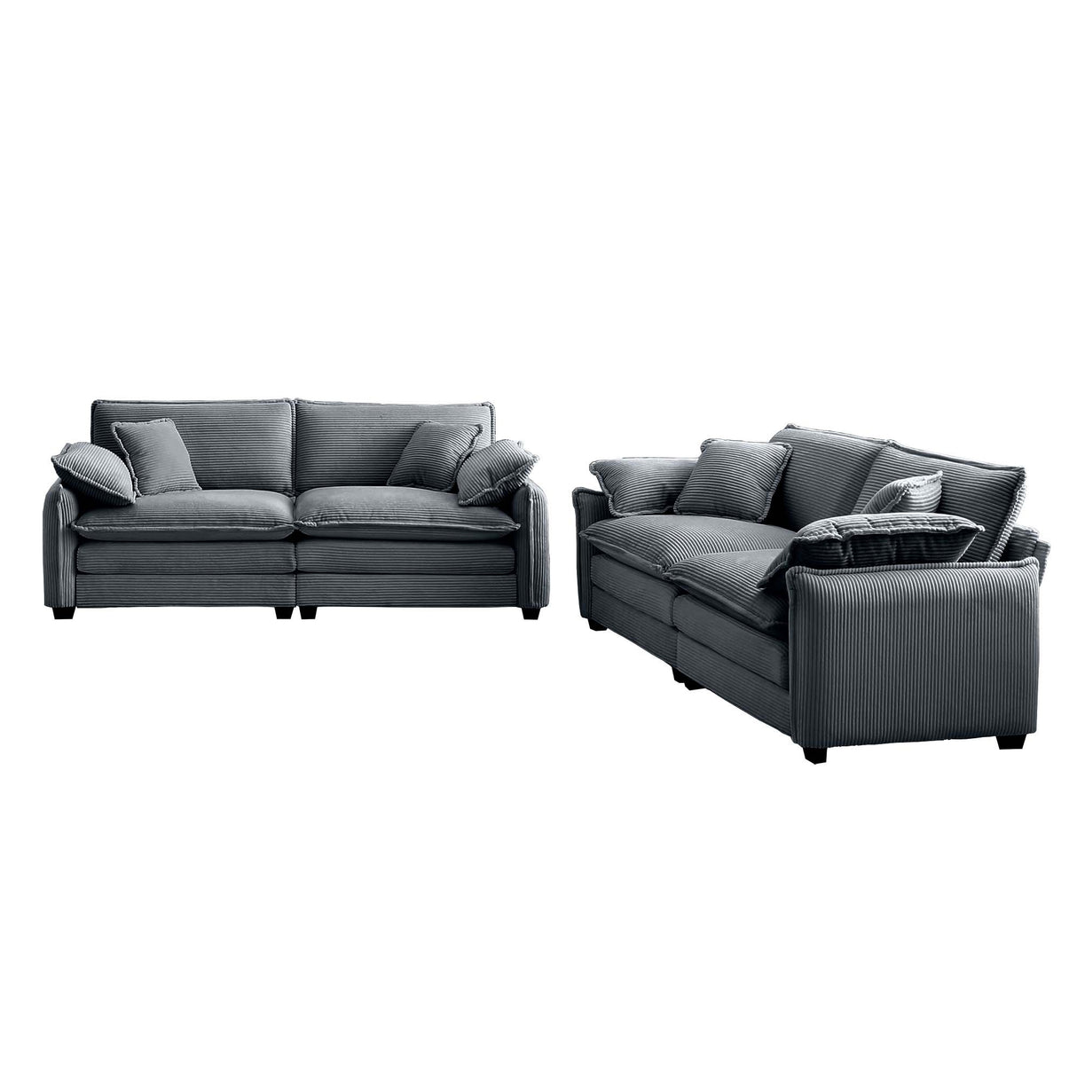 Two-Piece Corduroy Living Room Set (Sofa and Love Seat) - Gray