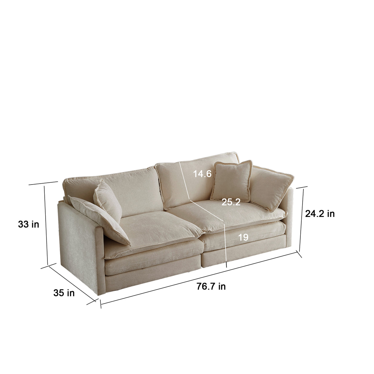 Extra Deep Seat 3 Piece Living Room Set with Sofa, Love Seat and Chair - Beige