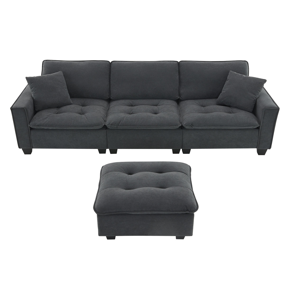 Modern Sectional Sofa with Pillow sand Ottoman - Dark Gray