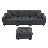 Modern Sectional Sofa with Pillow sand Ottoman - Dark Gray